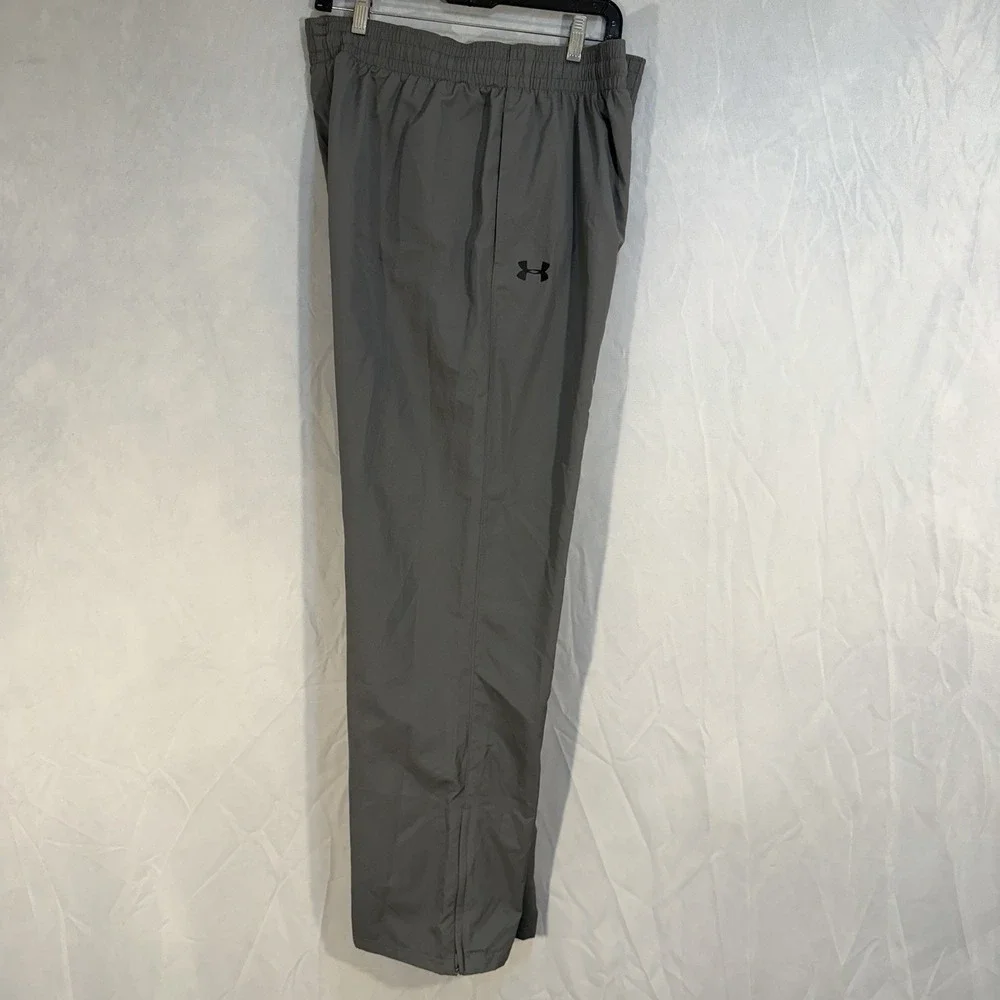 Under Armour Mesh Lined Pants Gray Men's L‎ Zip Ankles Drawstring Athletic Pants